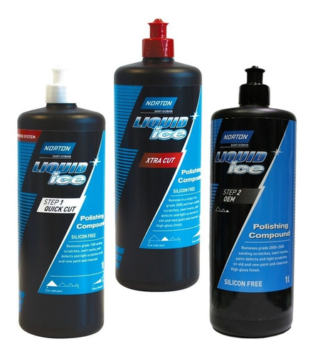 Imagen 1 de 4 de Combo Norton Pasta De Pulir Liquid Ice Xcut + Paso1 + Paso2