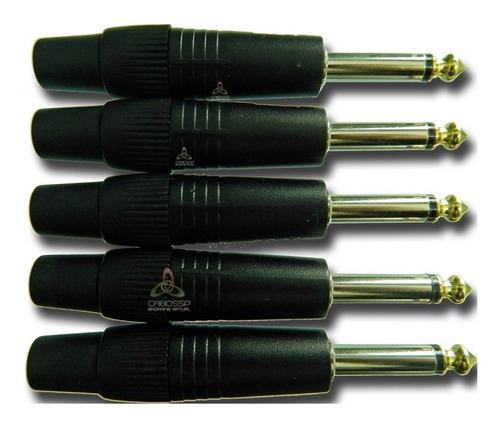 Imagem 5 de 8 de Kit 5 Conectores Plug P10 6,35mm Mono Preto Hjh