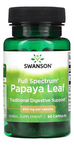 Swanson Papaya Leaf Spectrum 400 mg 60 cápsulas, sabor sem sabor