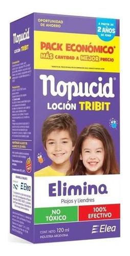 Imagen 1 de 8 de Nopucid Loción Tribit Elimina Piojos Y Liendres X 120 Ml