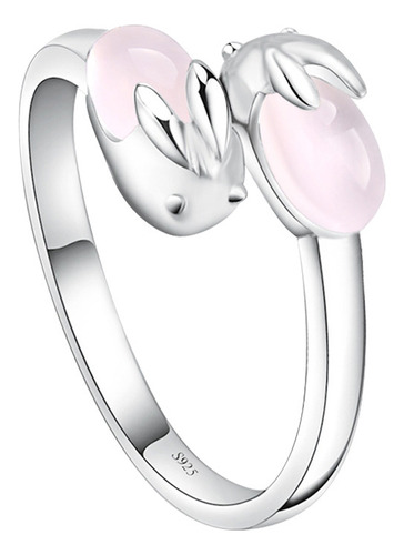 Anillo De Cristal Rosa Con Forma De Conejito Dulce Y Lindo P