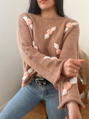 Sweater Para Mujer De Lana Mohair Bordado A Mano Abrigados