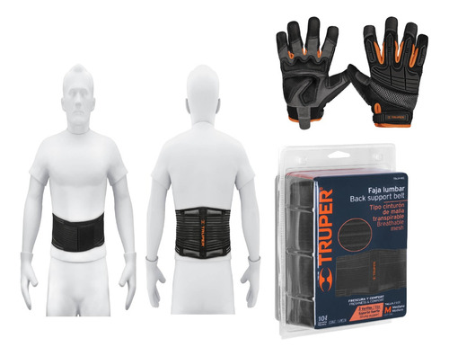 Faja De Compresión Gym Carga Pesada + 1 Par De Guantes Touch