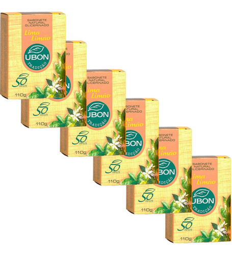 Kit 6 Sabonete Natural Glicerinado De Lima Limão Ubon 110g