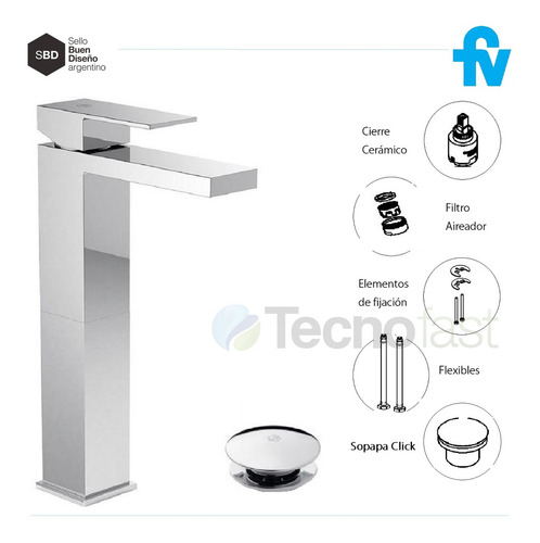 Griferia Fv Dominic New Monocomando Alto 0181.02/85n Cr Baño
