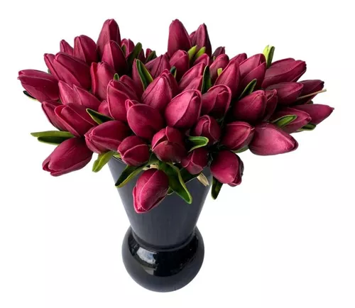 Buque Flor Artificial Tulipa C/ 8 Hastes Silicone Toque Real
