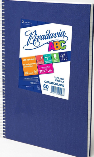 Cuaderno Abc Cuadriculado 60 Hojas Espiral Azul Rivadavia