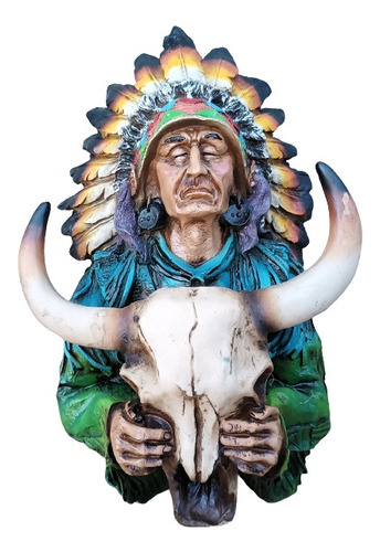 Indio Con Cráneo. Escultura De Resina.