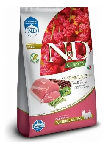 Ração Seca N&D Quinoa Controle de Peso Cães Adultos Mini Suíno 2,5kg