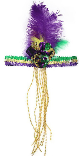 Diadema Con Plumas De Carnaval, Lentejuelas, Pelo Brillante