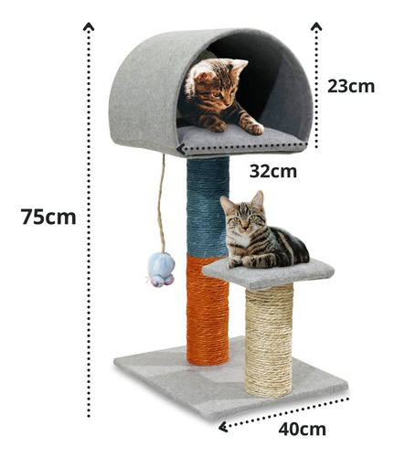 Imagen 2 de 10 de Rascador Para Gatos Mueble | Juguete Árbol Rascadero 70cm