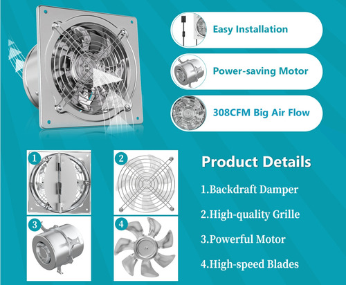12in Potente Extractor Industrial De Acero Inoxidable