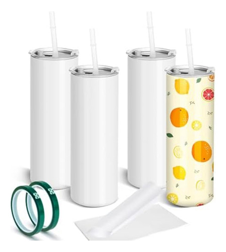 Paquete De 4 Vasos De Sublimación En Blanco, Rectos Y De Dob