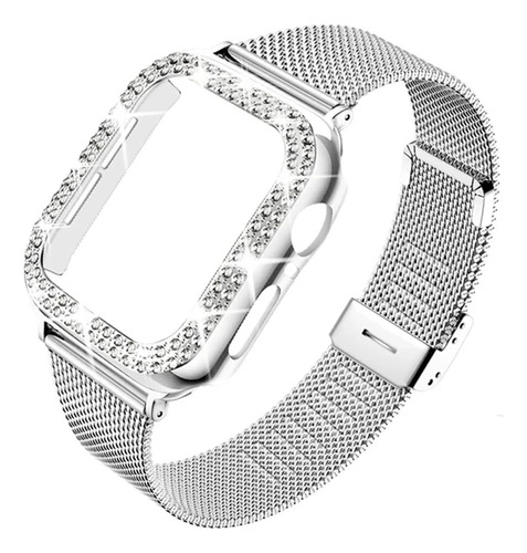 Correa Para Apple Watch Acero Inox Hebilla + Case Diamantes