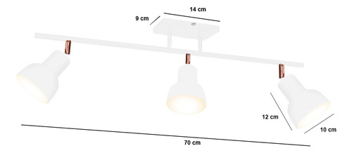 Lampara Aplique Plafon Techo Spot Movil 3 Luces Led Blanco Estructura Blanco/Cobre