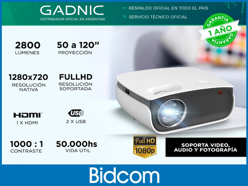 Imagen 2 de 10 de Mini Proyector Gadnic Full Hd 2800 Lumenes Wifi 120 Pulgadas