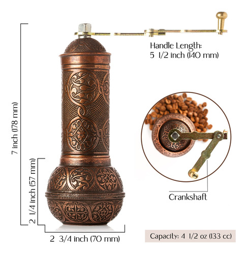 Molinillo De Café Crystalia Recargable Ajustable De Metal Cobre Antiguo