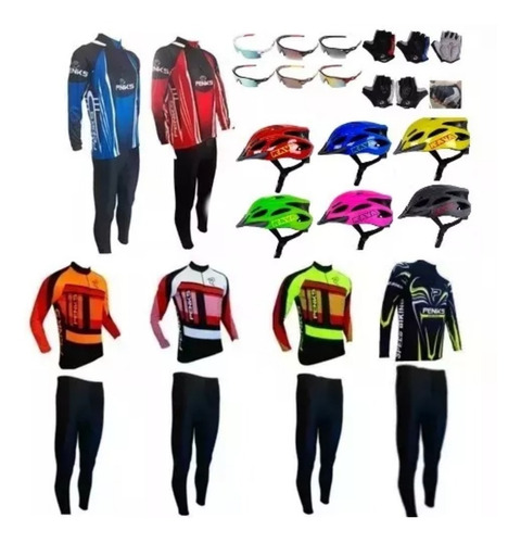 Capacete Bike Led+conjunto Roupa+óculos Esporte+luvas Gel