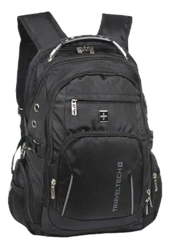 Mochila Viaje Travel Tech 19' Portanotebook Color Negro Diseño De La Tela Liso