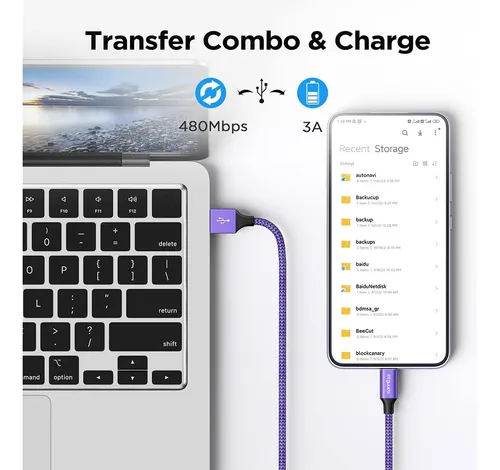 Cable Usb C Morado Etguuds De Carga Rapida De 3.3 Pies, P...