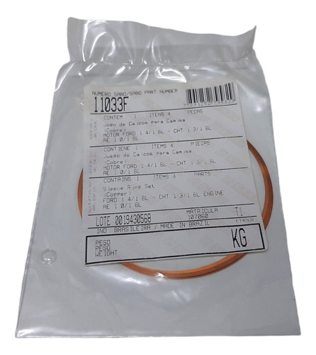Imagen 2 de 2 de Anillos O Aros De Cobre Para Camisa Ford Corcel Del Rey