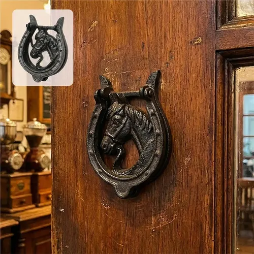 Cast Iron Horse Head Door Knocker With Horseshoe, Vintage