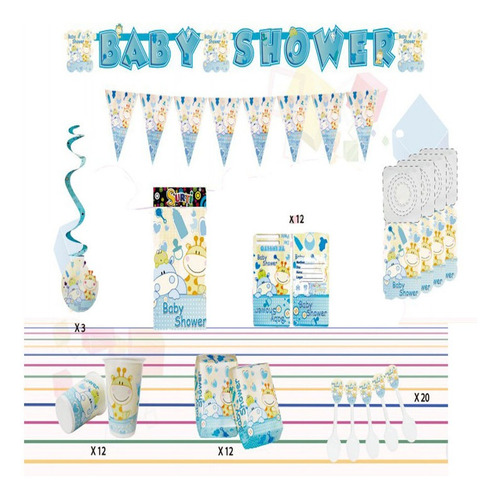 Decoración Infantil Fiesta Bb Shower Hipopótamo Azul Set X24