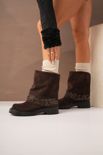 Botas Mujer Gamuza Tachas Urbanas Caña Doblada Moda Lilo