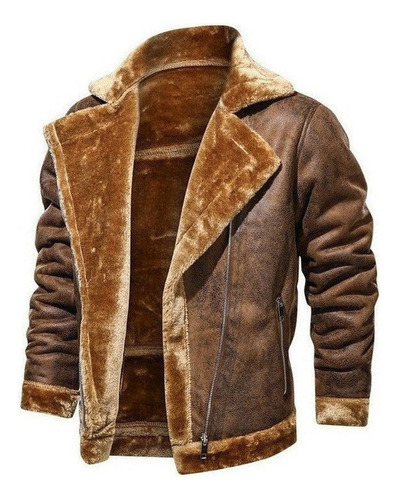 Chaqueta De Piel Gruesa Cálida De Estilo Vintage Con Solapa