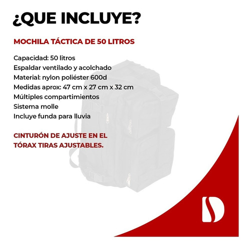 Imagen 6 de 8 de Mochila Táctica Asalto Trekking Varios Colores 50l Dinamic.