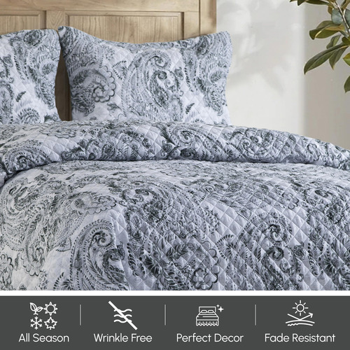Colcha Reversible 3 Piezas Individual Xl Gris Ultrasuave