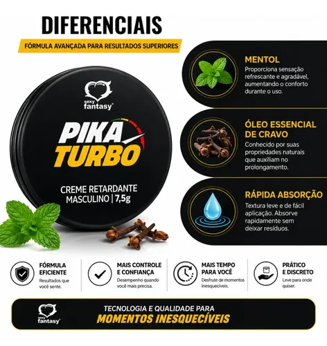 Kit 3 Gel Pomada Creme Masculino Pika Turbo Sexy Fantasy 7g