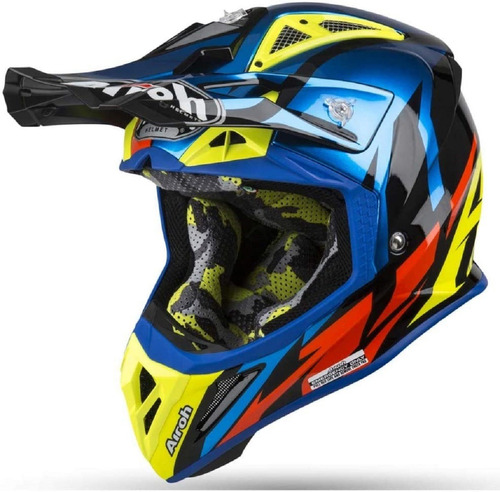 Casco Cross Airoh Aviator 2.3 Great Blue Chrome 950g Carbono