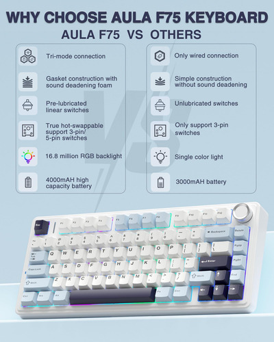 Teclado Mecánico Inalámbrico Aula F75, Junta Caliente Person