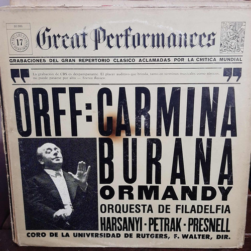 Portada Ormandy Orquesta De Filadelfia Carmina Burana P2