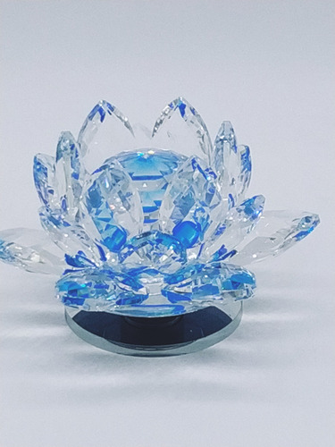 Flor De Lótus De Cristal Transparente Azul 10cm