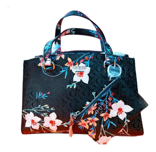 Bolsa Tote Guess Negro Con Estampado De Flores, Para Dama | Envío gratis