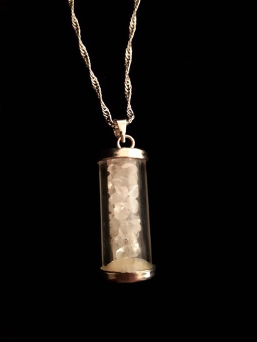 Collar De Fantasía Y Cuarzos, Botellita Color Cristal De Roca