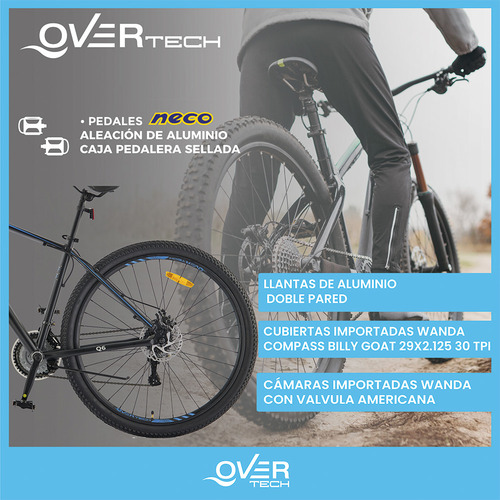 Bicicleta Mtb Overtech Q6 R29 Aluminio 21v Freno A Disco Negro/azul/azul Talle M
