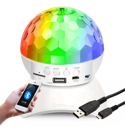 Globo Led Luz De Festa Rgb Colorida Som Bluetooth E Usb Mp3