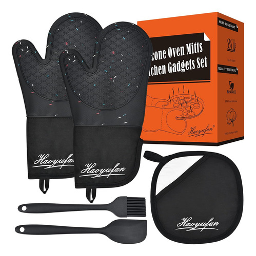 Set De Guantes De Horno De Silicona Y Sujeta Ollas, Gua...