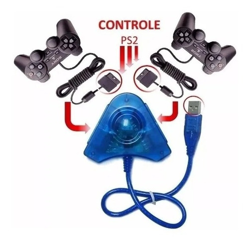 Adaptador Usb Duplo Controle Ps2 E Ps1 Para Jogar Pc E Ps3