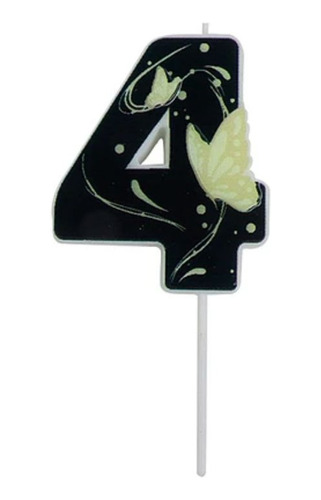 Vela Nº 4 De Mariposa Negro-dorado 11.5cm