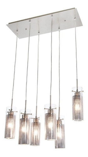 Lámpara Colgante Plateada E27 60w 6 Luces Estructura Gris