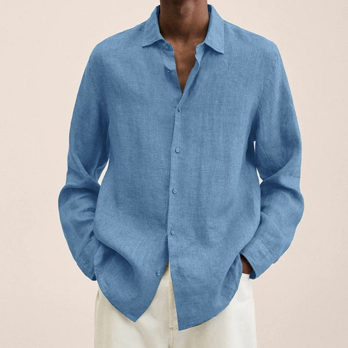 Otoño Color Sólido Botón Manga Larga Camisa Casual Hombre