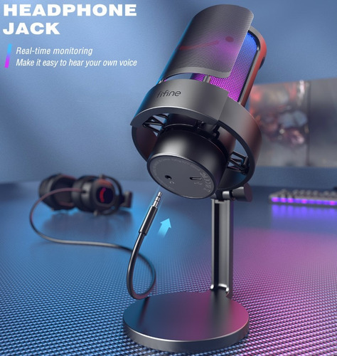 Microfone Fifine Ampligame A8 Rgb Condensador Cardióide