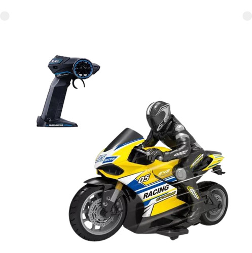 Motocicleta Deportiva A Radio Control Carga Usb Escala 1:10 Color Amarillo