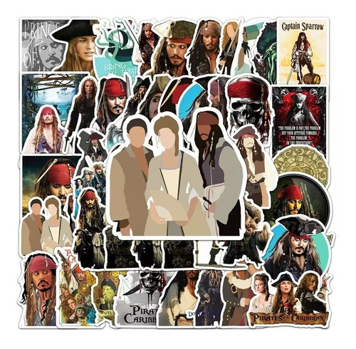 Set 50 Stickers Piratas Del Caribe Jack Decorativo Juguetes