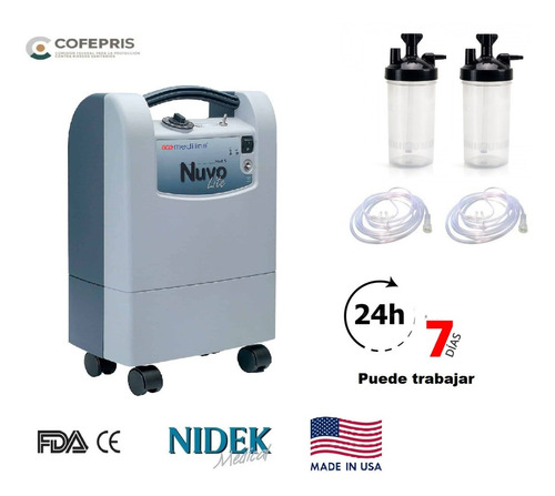 Imagen 3 de 9 de Concentrador Oxigeno Nidek 5lt + Tanque Oxigeno 682lt Vacio