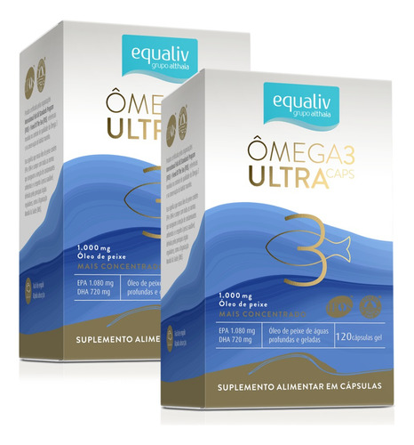 Ômega 3 Ultra Caps Equaliv 1000mg 120 Caps Kit 2 Unidades Sabor Sem Sabor